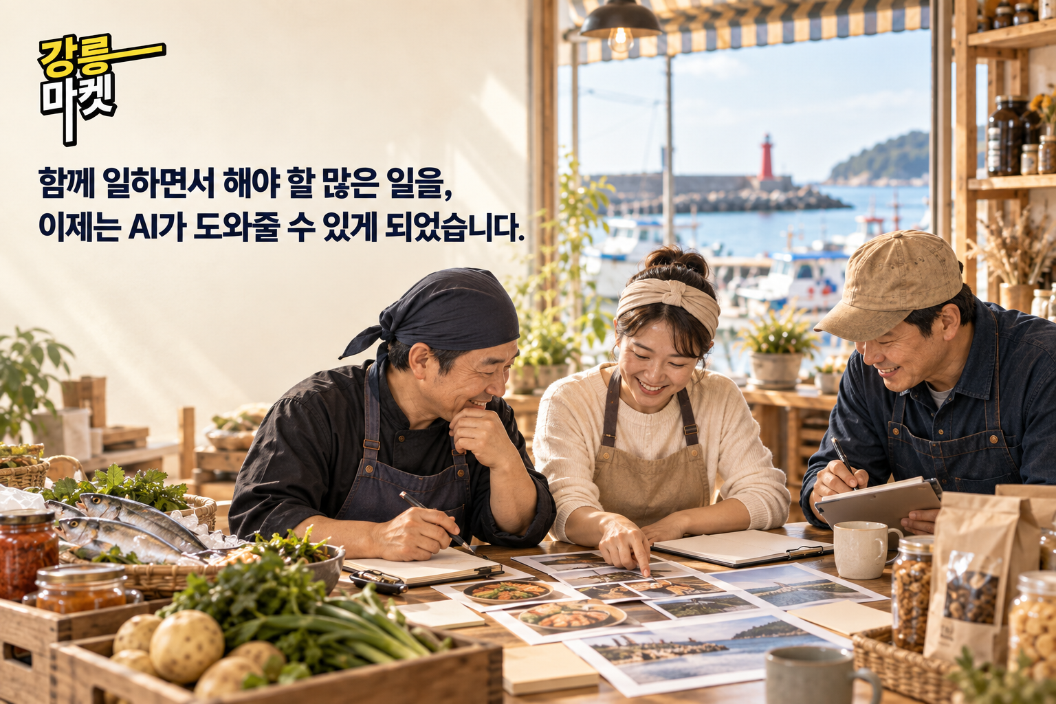 AI의 도움으로 자료와 콘텐츠를 정리하며 함께 다음 일을 준비하는 강릉 소상공인들