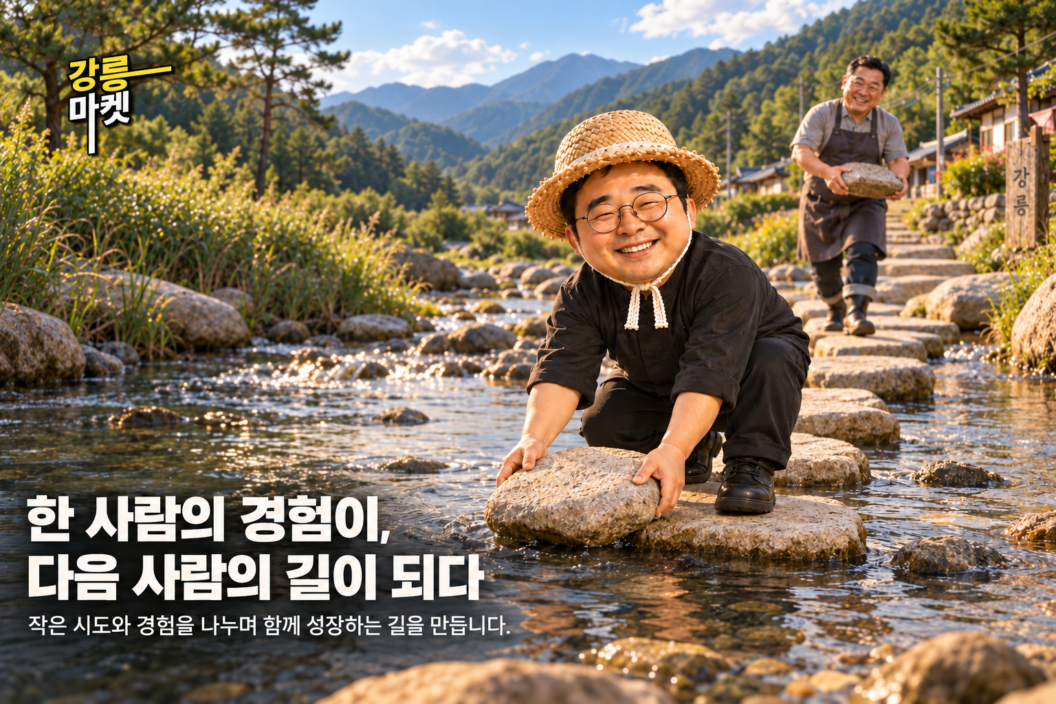 산길 계곡의 징검다리를 놓는 감자탕 김사장과 경험을 나누며 성장하는 메시지